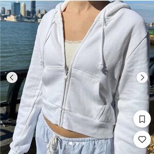Brandy Melville Full Zip Hoodie Hooded Sweatshirt Crop White Size Small